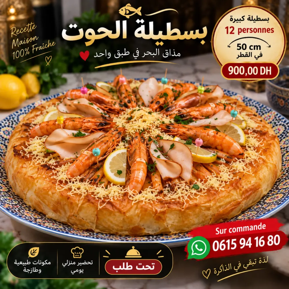 بسطيلة الحوت المغربية كبيرة تحت الطلب - قطر 50 سم